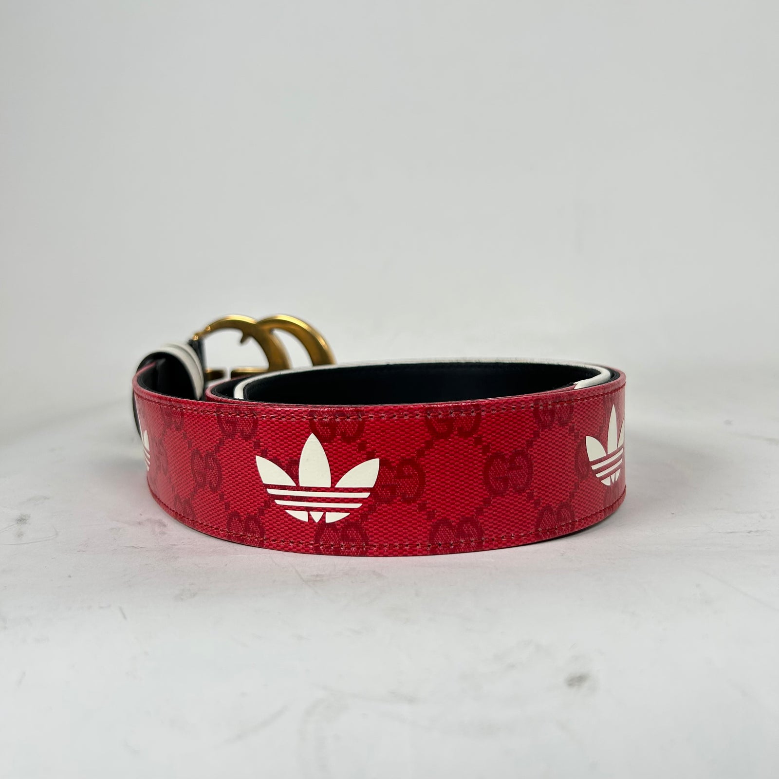 Gucci x Adidas Red Interlocking G Leather Belt Size 85