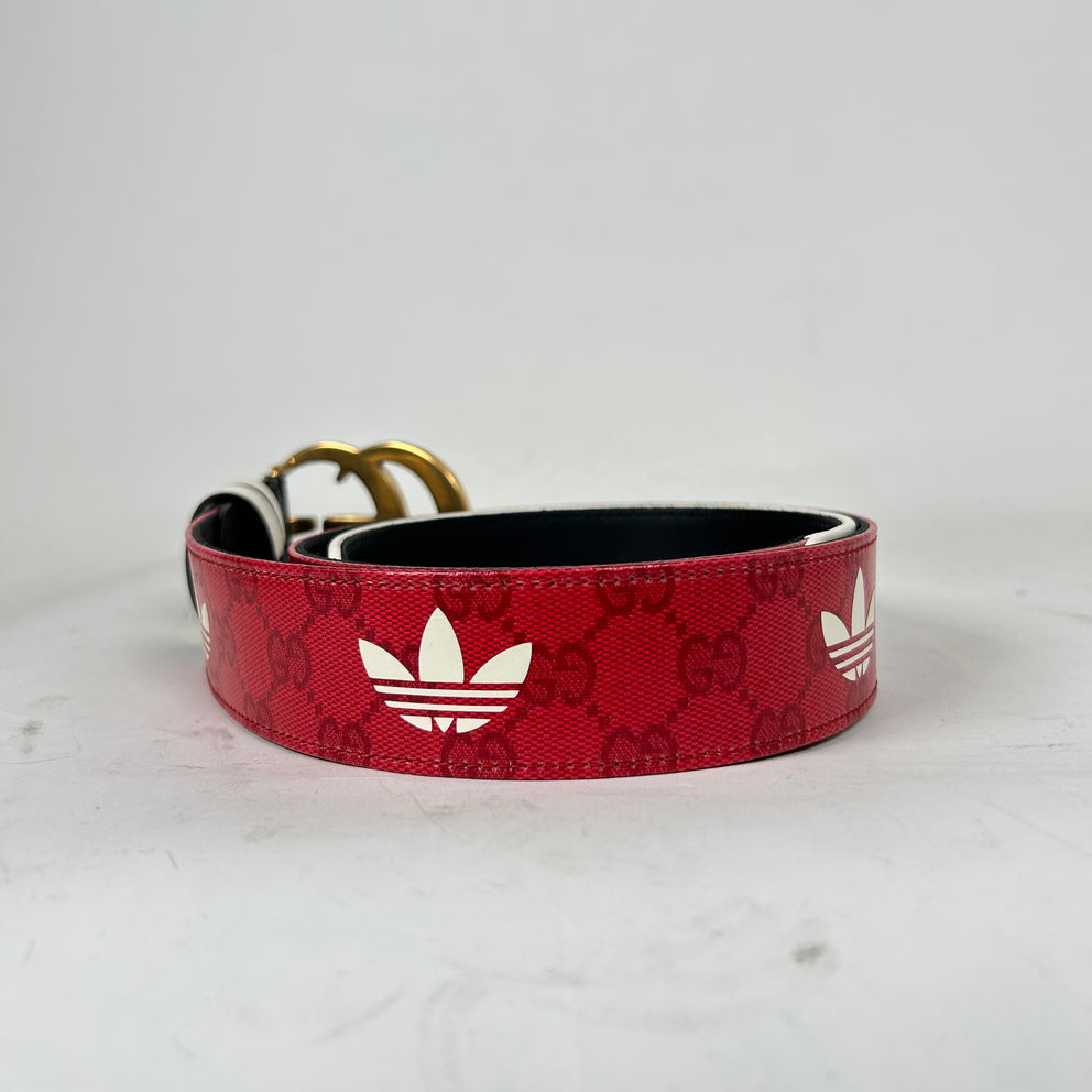 Gucci x Adidas Red Interlocking G Leather Belt Size 85