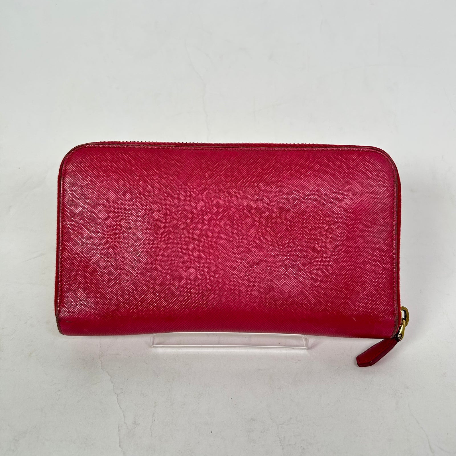 Prada Dark Pink Saffiano Zip-Around Wallet