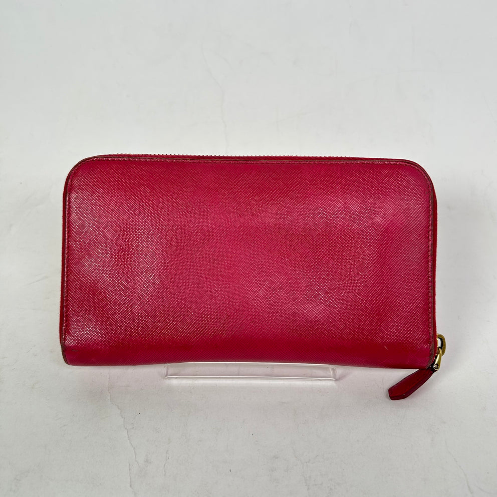 Prada Dark Pink Saffiano Zip-Around Wallet