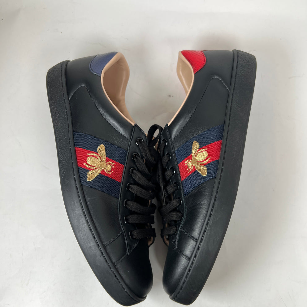 Gucci Black Embroidered Bee Ace Sneaker Size GG 8