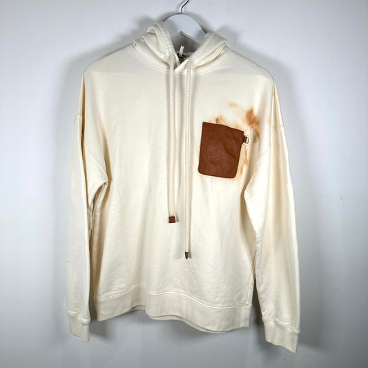 Loewe Leather Pocket White Hoodie Size M