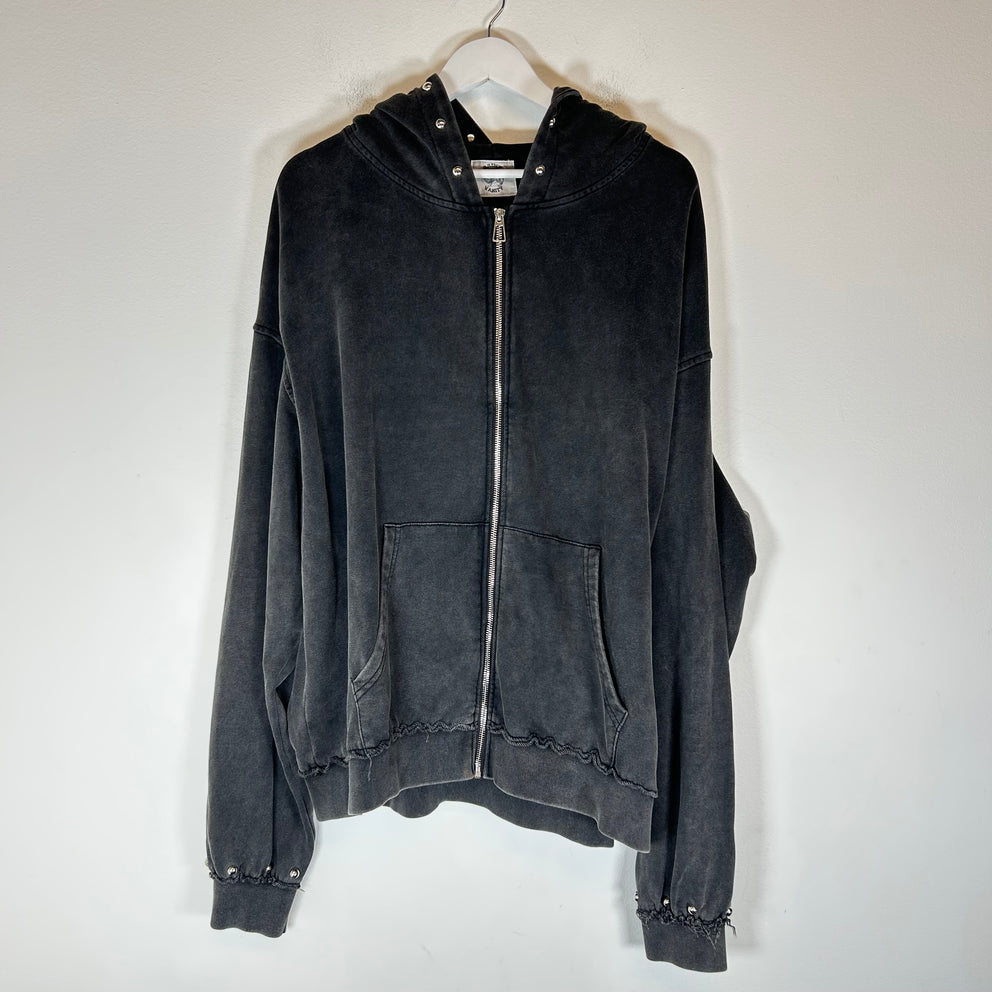 Saint Vanity Dark Grey Terry Studded Zip-Up Hoodie Size XL