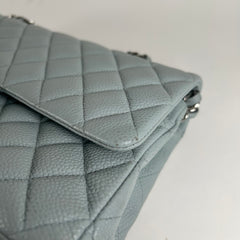 Chanel Light Baby Blue Quilted Caviar Medium Double Flap