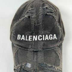 Balenciaga Black Distressed Logo Cap Size M