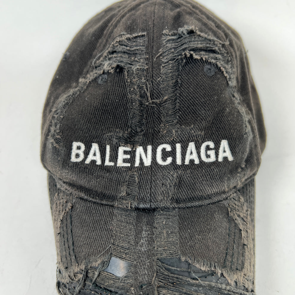 Balenciaga Black Distressed Logo Cap Size M