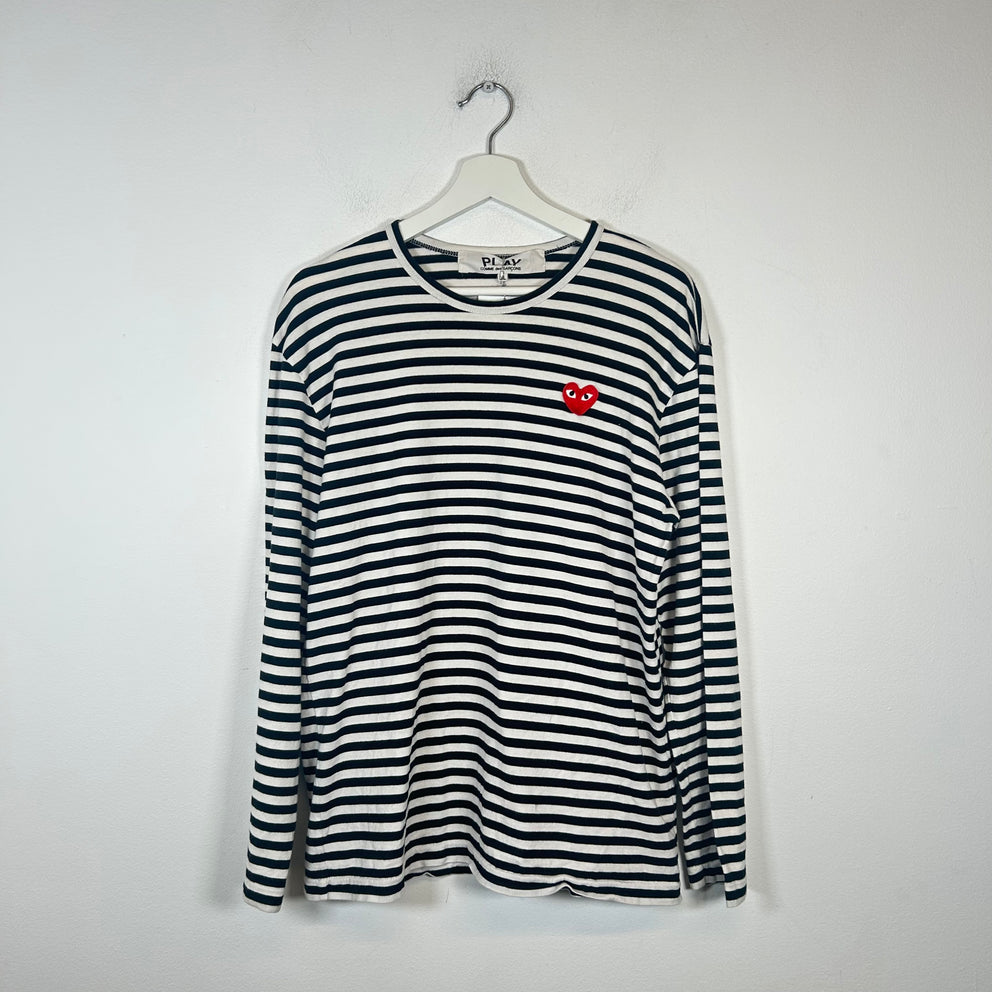 CDG Play Striped Heart Longsleeve Size XL