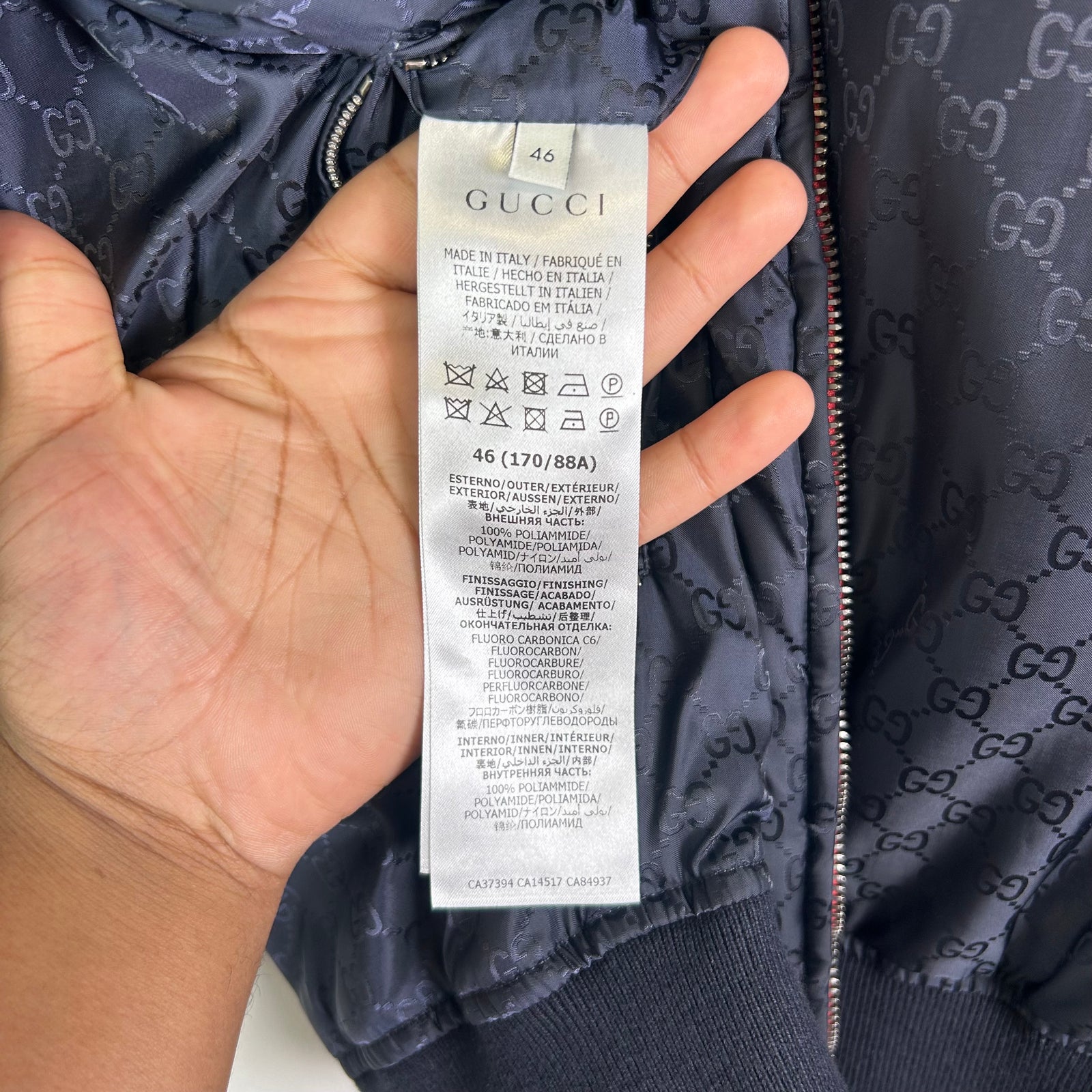 Gucci Navy/Red GG Reversible Bomber Jacket Size 46