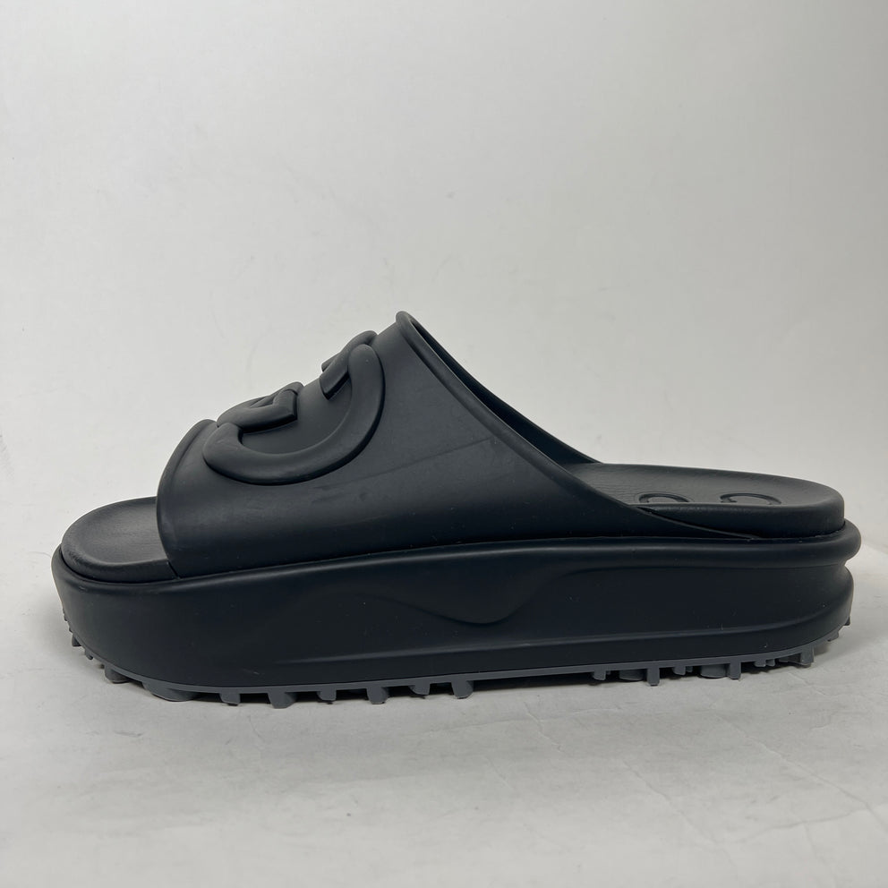 Gucci Black Interlocking G Platform Sandals Size GG 12