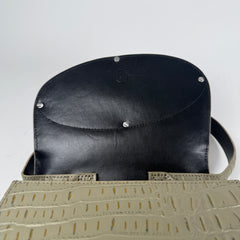 Diesel 1DR Sage Beige Crocodile Embossed Shoulder Bag