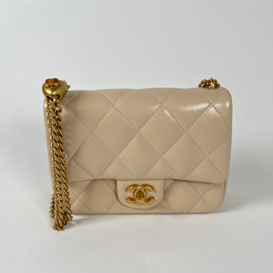 Chanel Beige Caviar Quilted Mini Sweetheart Crush Flap Bag