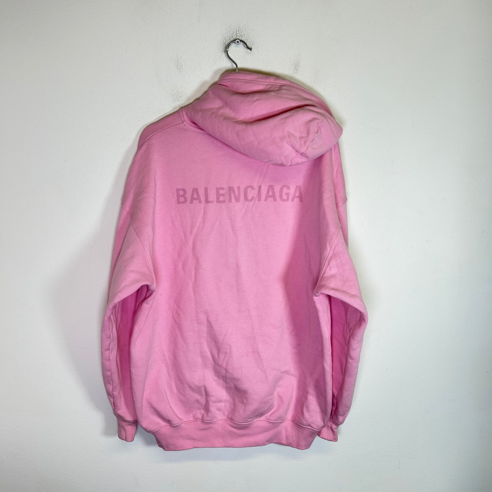 Balenciaga Pink Spell-Out Logo Oversized Hoodie Size XS