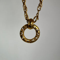 Chanel Vintage Gold Plated Cutout Logo Medallion Pendent Necklace