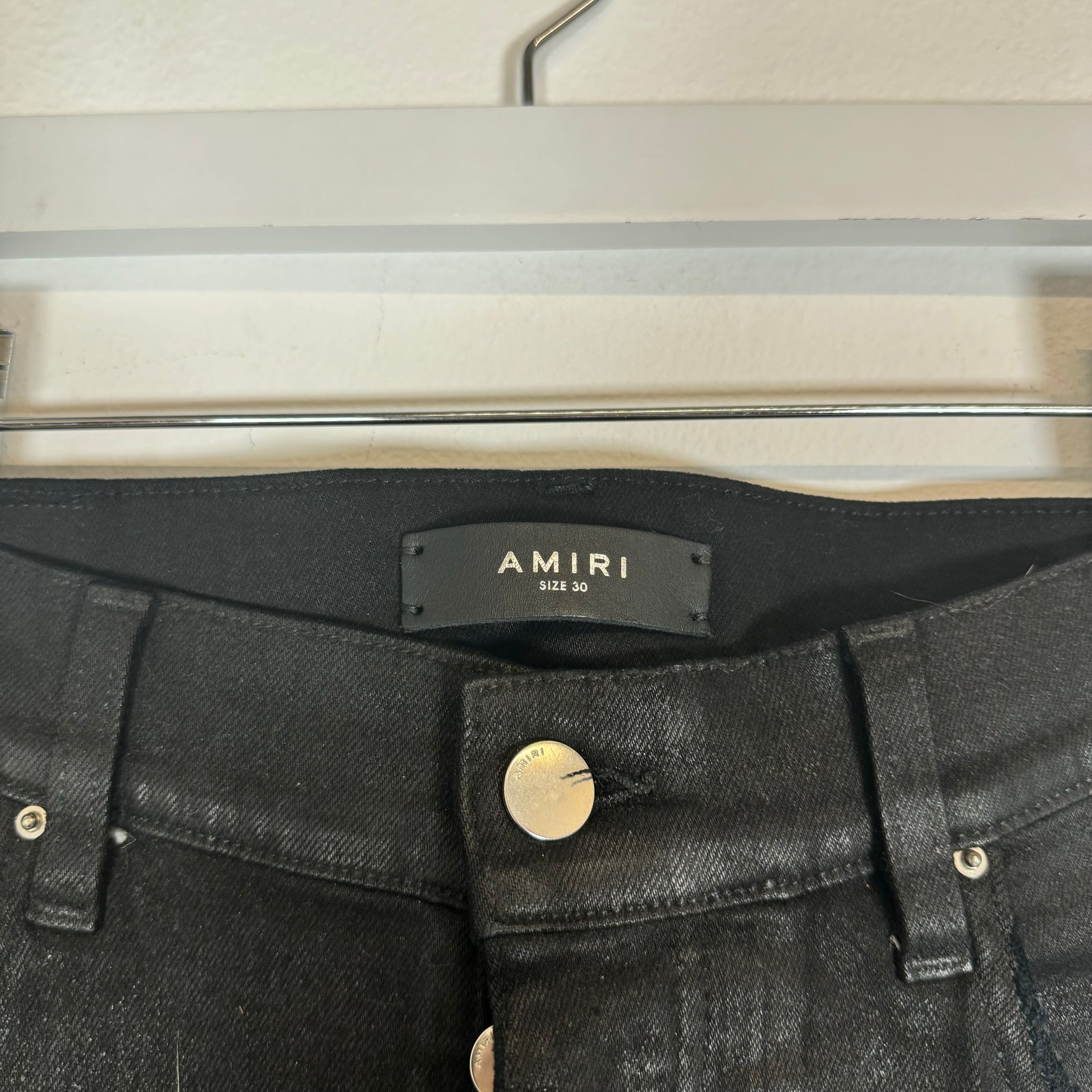 Amiri Black MX1 Embroidered Leather Logo Denim Jeans Size 30