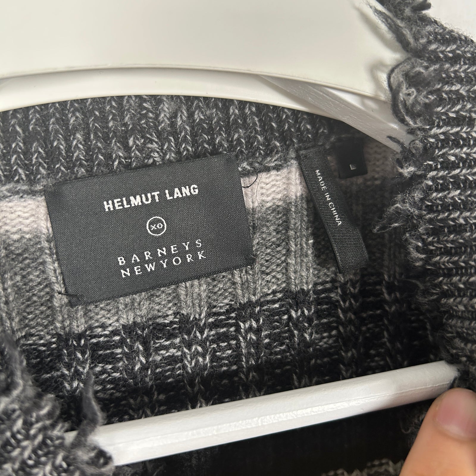 Helmut Lang Grey Stripe Knit Cropped Sweater Size L