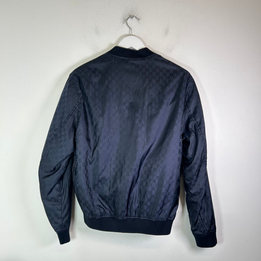 Gucci Navy/Red GG Reversible Bomber Jacket Size 46