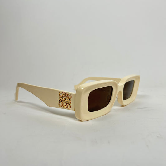 Loewe Ivory/Gold Anagram Rectangular Sunglasses