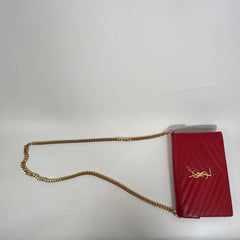 Saint Laurent Wallet Chain Matelasse Chevron Red
