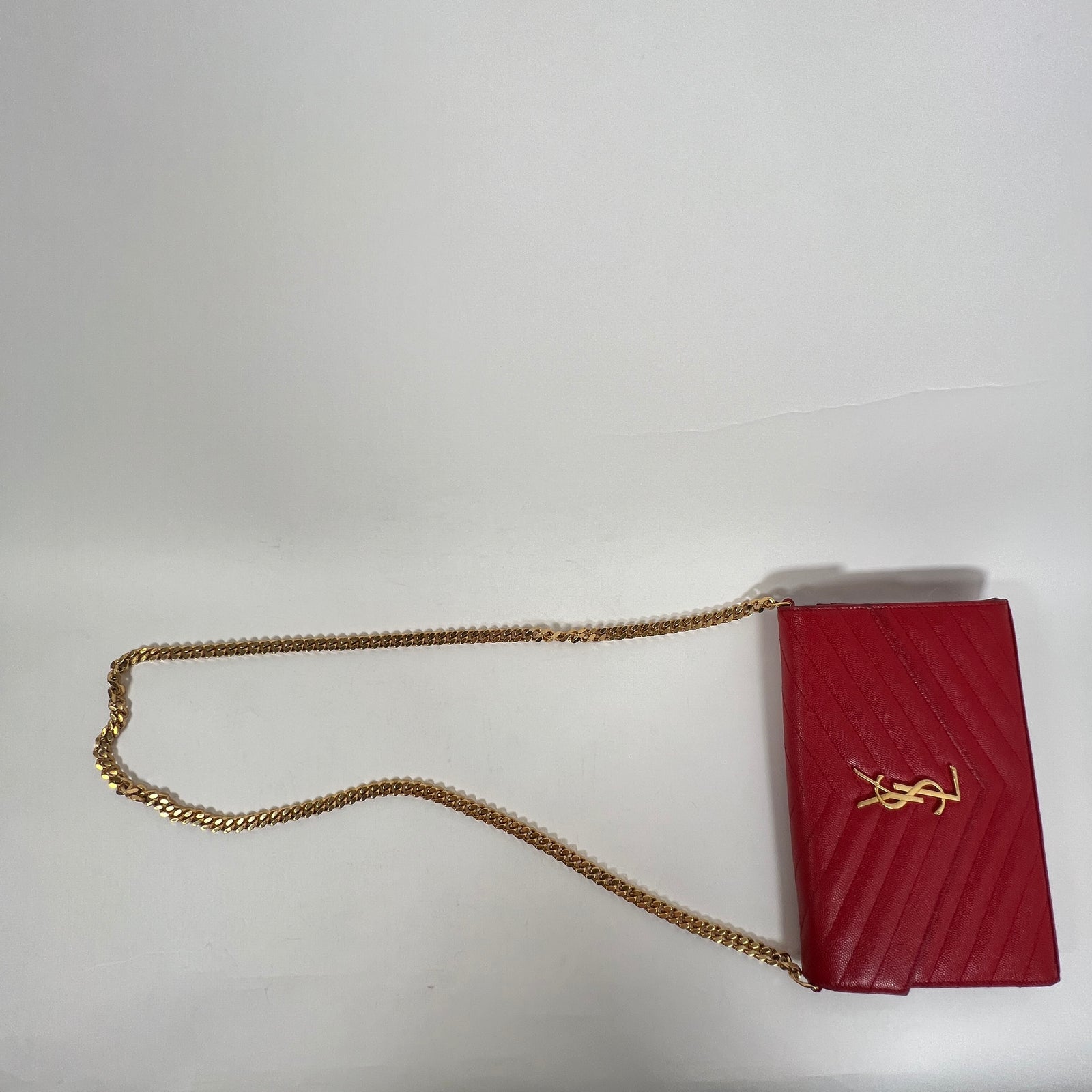 Saint Laurent Wallet Chain Matelasse Chevron Red