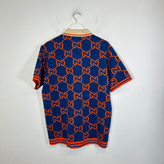 Gucci Blue/Orange Jumbo GG Jacquard Polo Size M