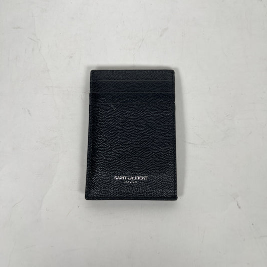 Saint Laurent Black Grain Leather Card Holder With Clip