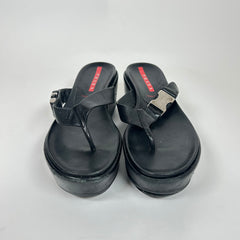 Prada Women's Black Leather Flip Flops Size 39.5