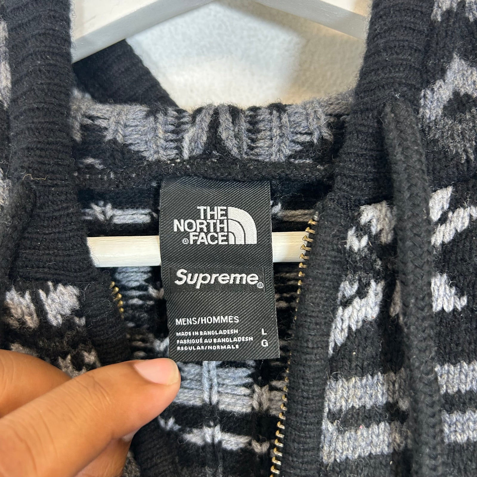 Supreme x TNF Black Knit Wool Zip-Up Hoodie Size L
