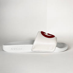 Gucci White Interlocking G Leather Slides Size 42