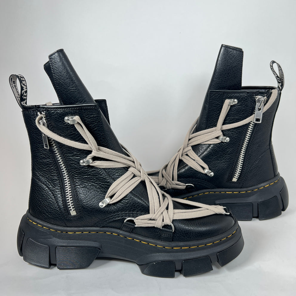 Rick Owens x Doc Marten's Black Megalace Pebbled Leather Boots Size 12