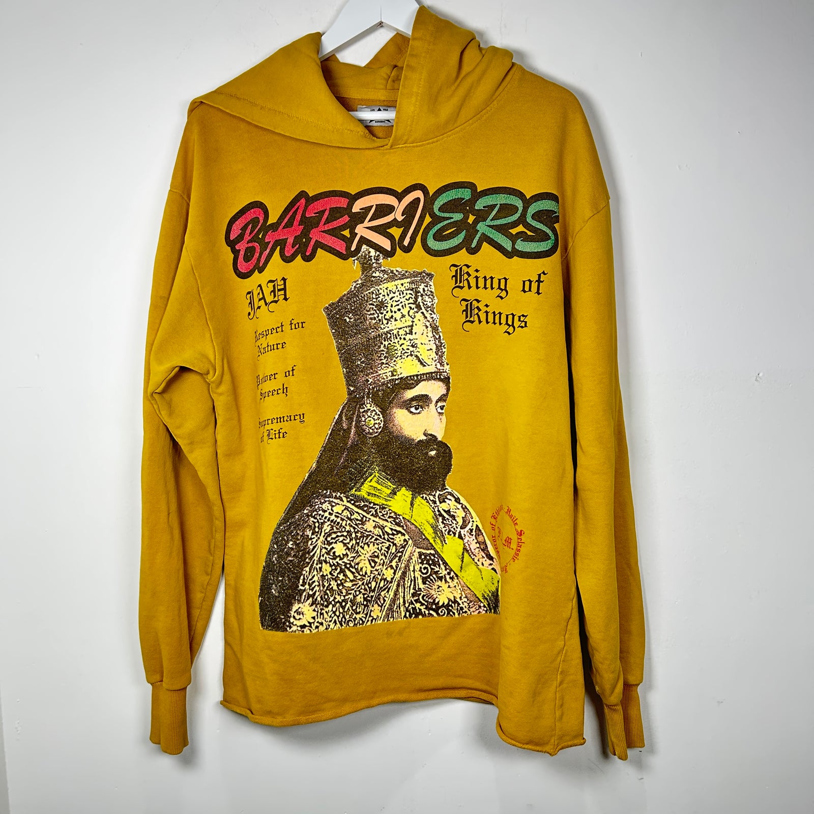 Barriers  'King of Kings' Yellow Graphic Hoodie Size M