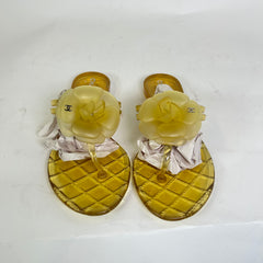 Chanel Yellow Camellia CC Jelly Sandals Size 38