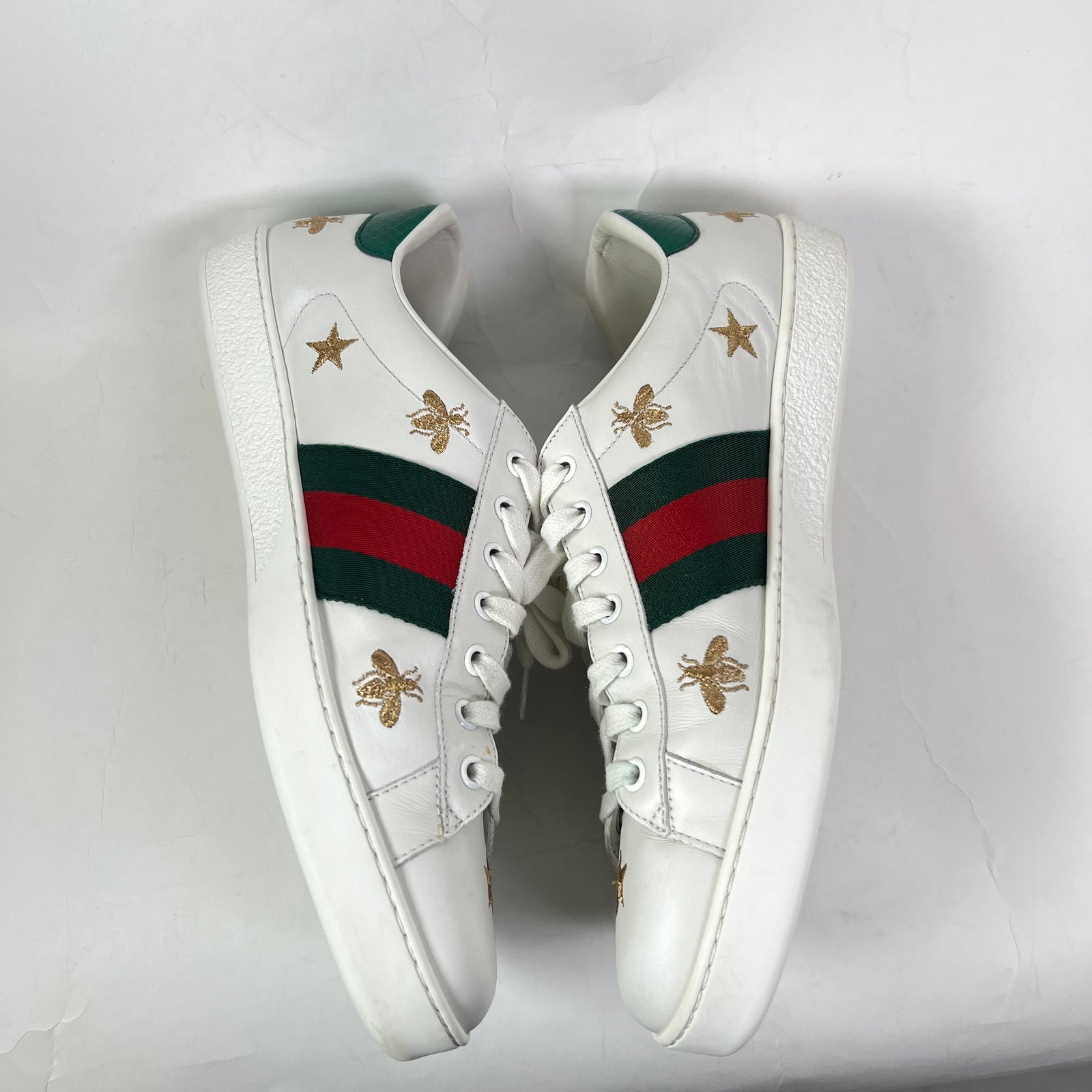 Gucci White Bees & Stars Embroidered Ace Sneaker Size GG 9.5