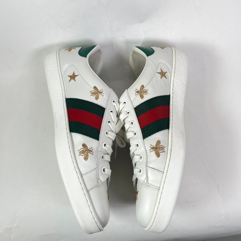 Gucci White Bees & Stars Embroidered Ace Sneaker Size GG 9.5