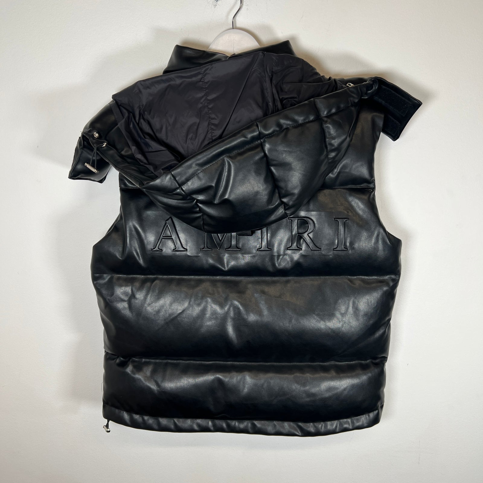 Amiri Black Hooded Leather Vest Size L