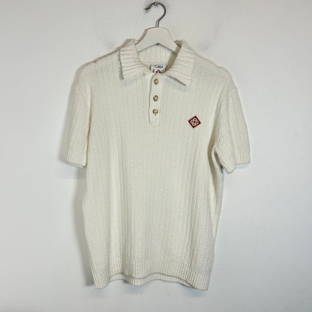 Casablanca White Knit Logo Polo Size L