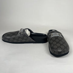 Gucci GG Supreme Grey Black Horsebit Mule Size 8