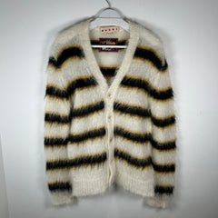 Marni White Striped Mohair Button-Up Cardigan Sweater Size L