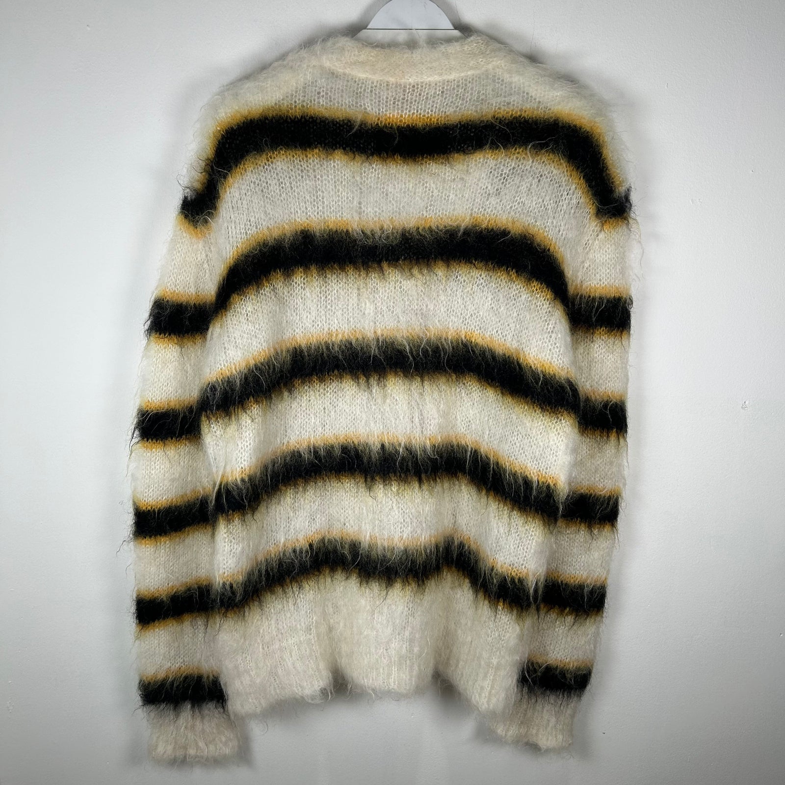 Marni White Striped Mohair Button-Up Cardigan Sweater Size L