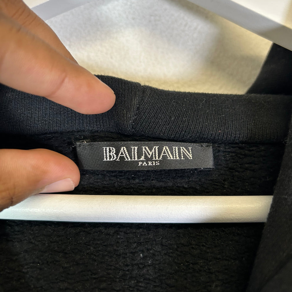 Balmain Black Dragon Embroidered Chest Logo Zip-Up Hoodie