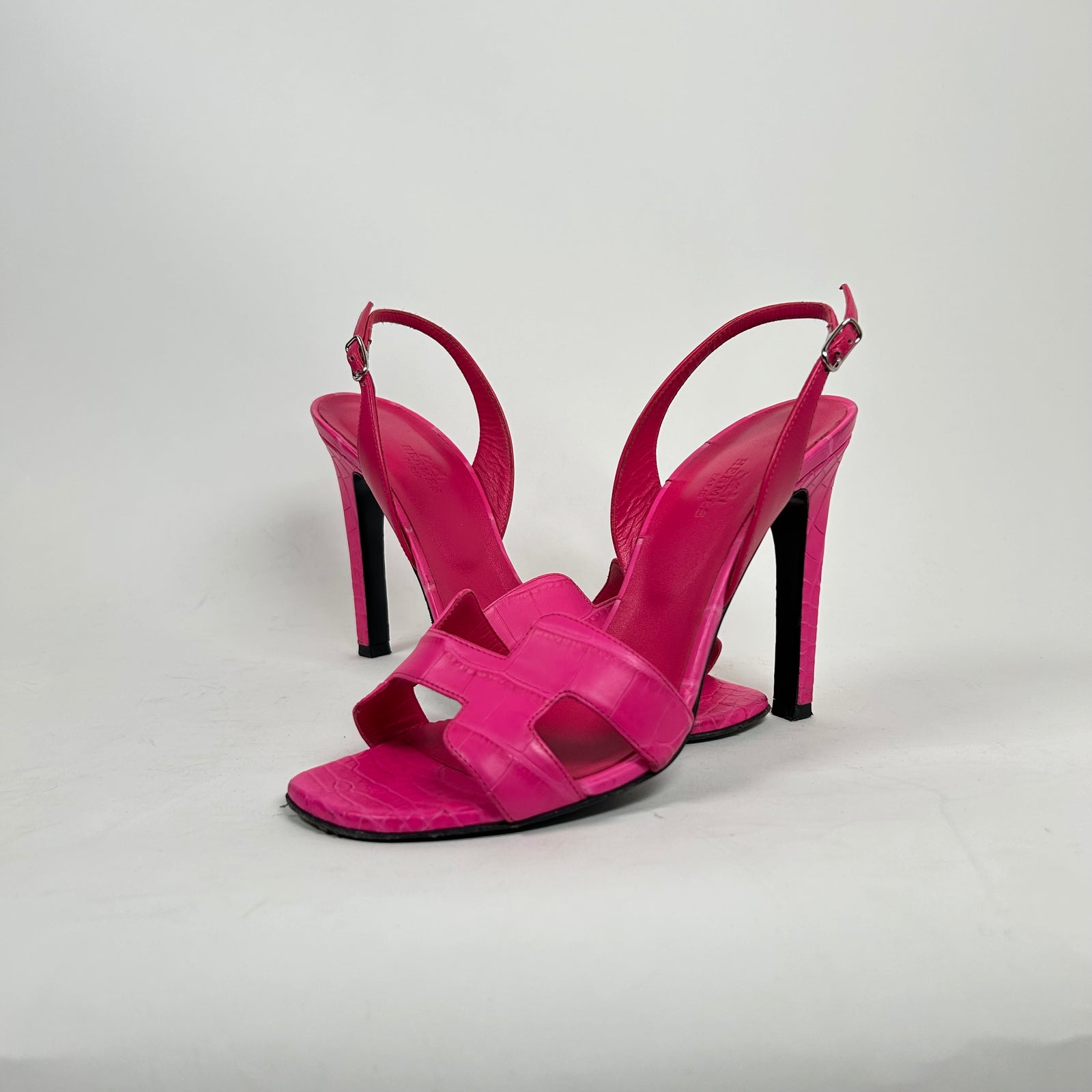 Hermes Pink Ella Alligator Slingback Sandals Size 38