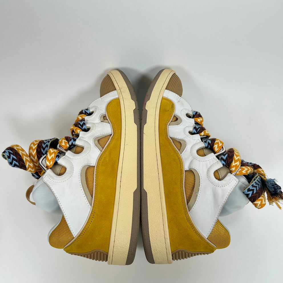 Lanvin White/Yellow Curb Sneakers Size 44