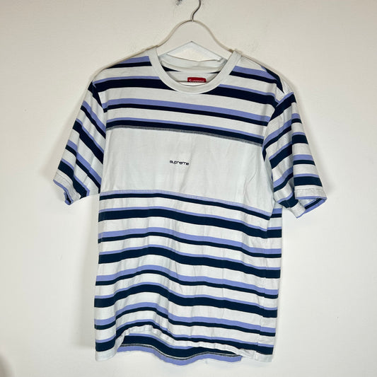 Supreme White/Blue Striped Logo T-Shirt Size M