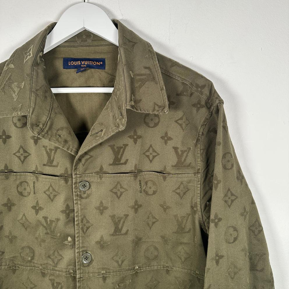 Louis Vuitton SS23 Green Flocked Monogram Overshirt Size L