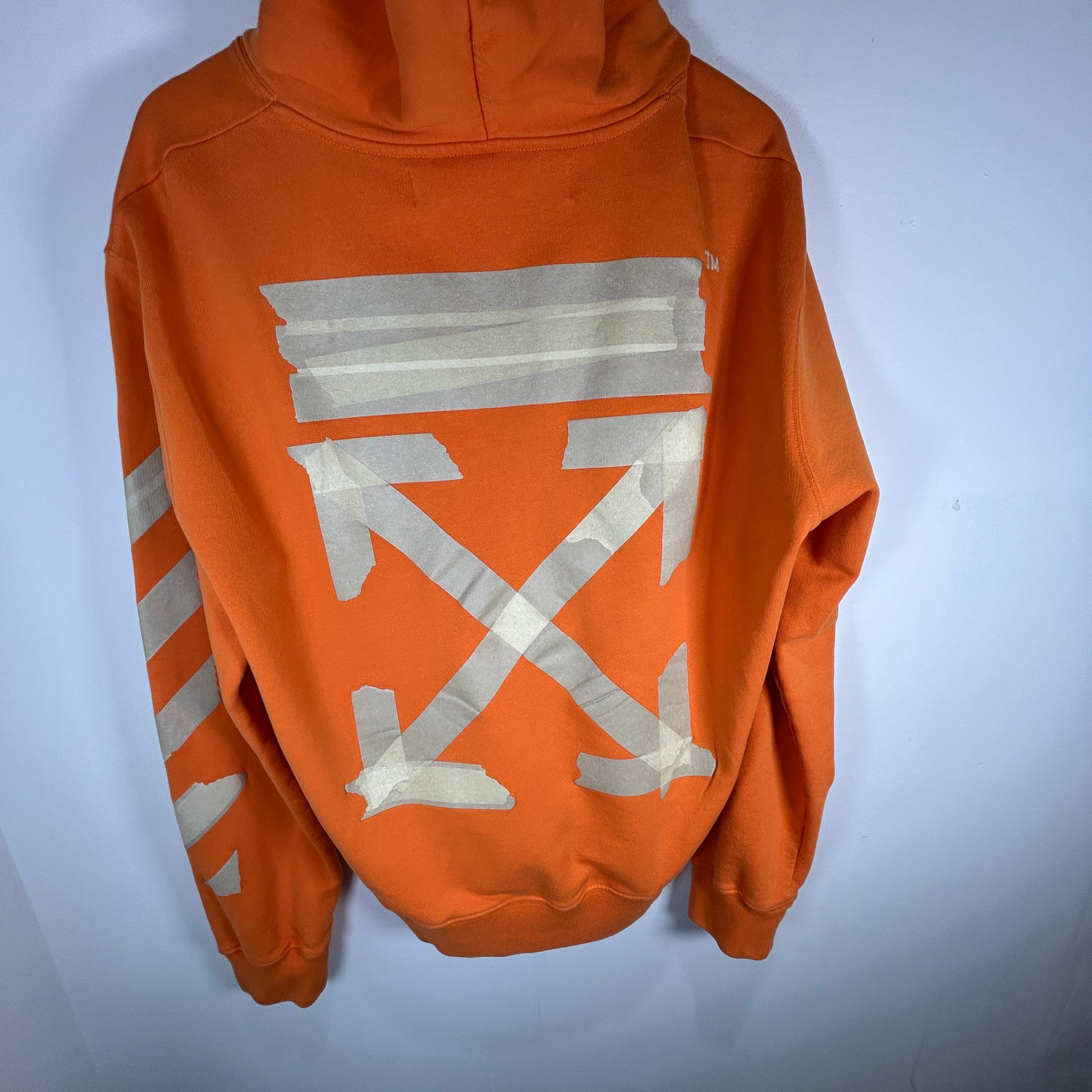 Off-White Orange 'Tape' Logo Hoodie Size XXL