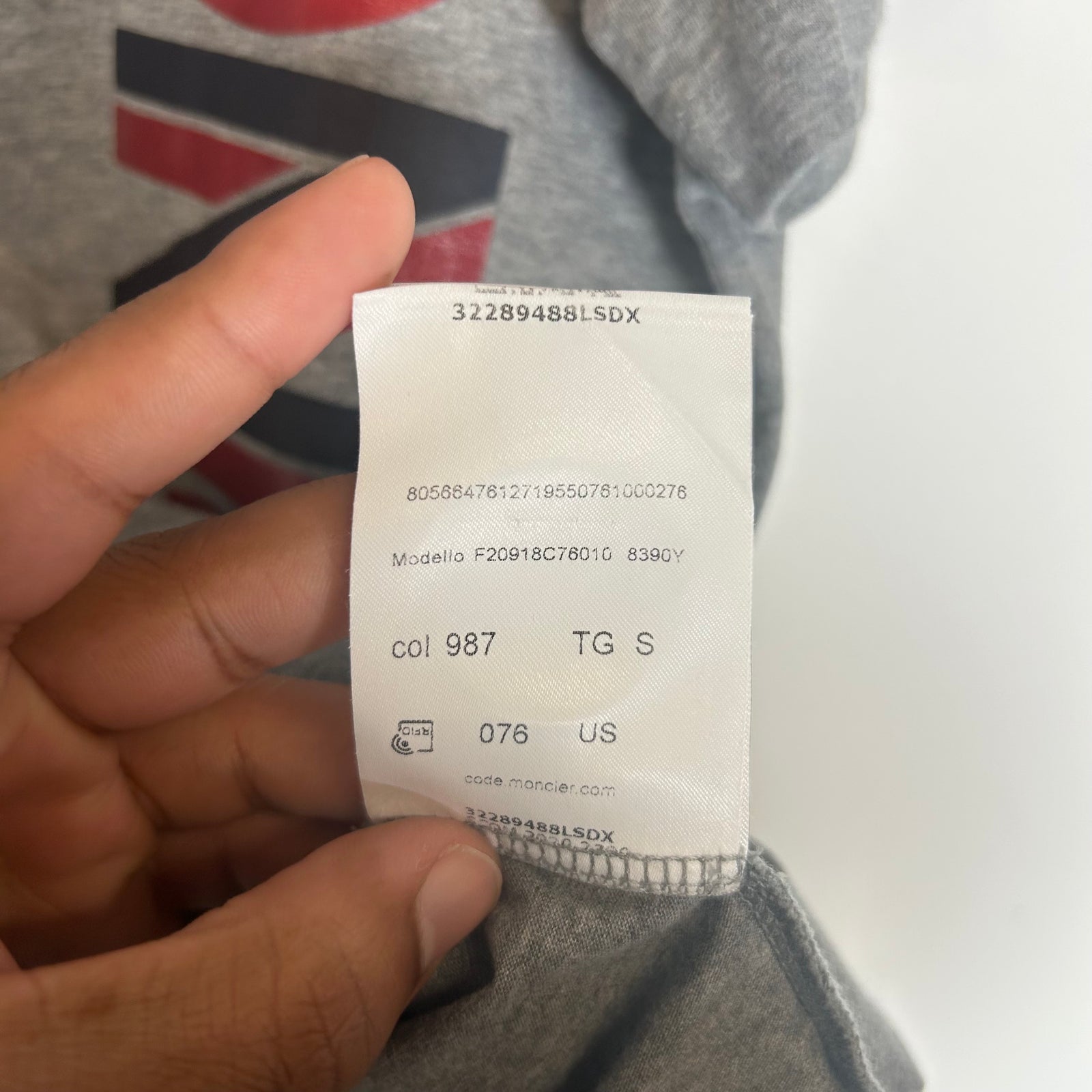 Moncler Grey Vertical Logo Maglia Tee Size S