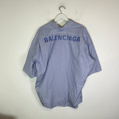 Balenciaga Blue Striped Back Logo Button-Up Shirt Size XL