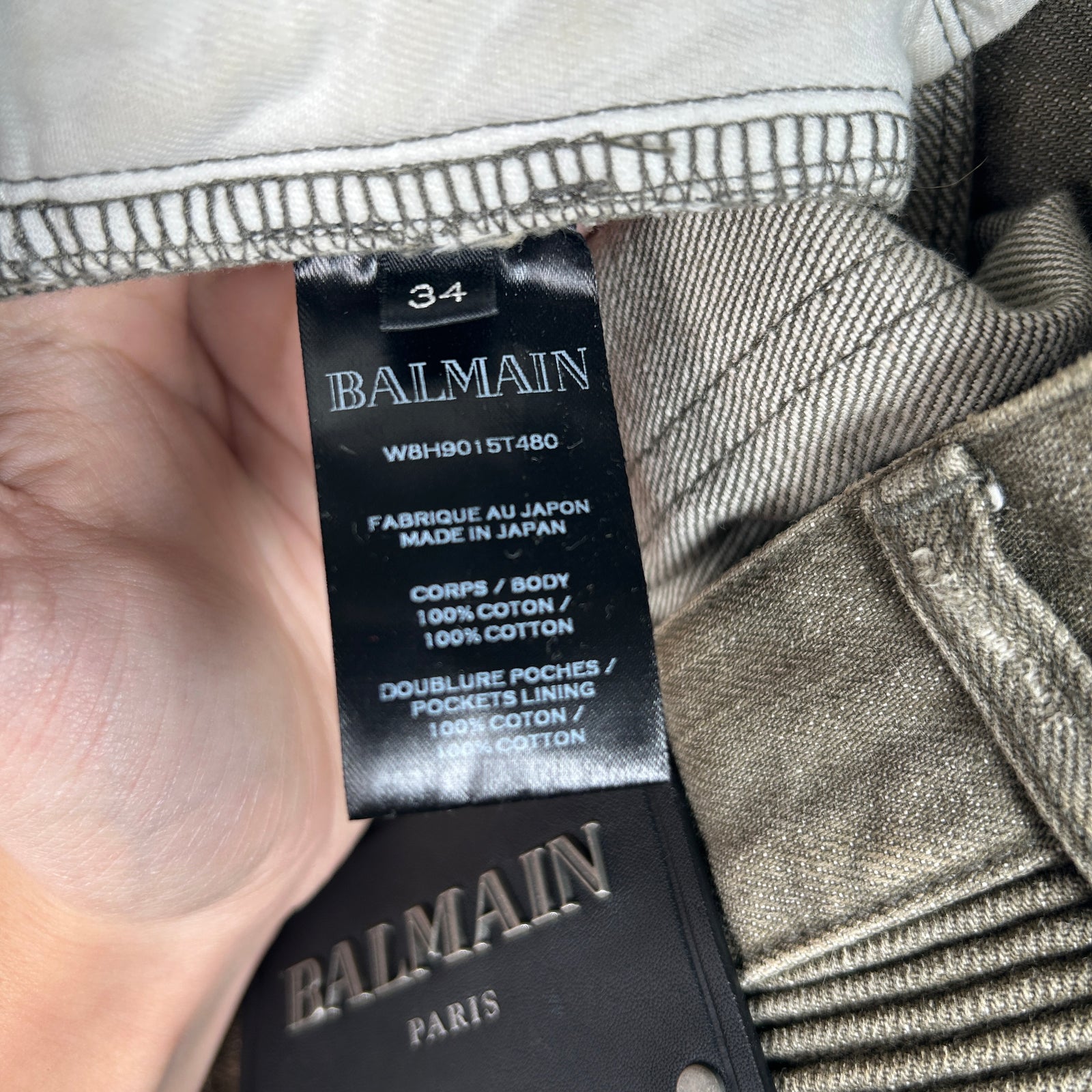 Balmain Green Biker Denim Size 34