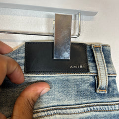 Amiri Lightwash Suede Applique Logo Skinny Jeans Size 32