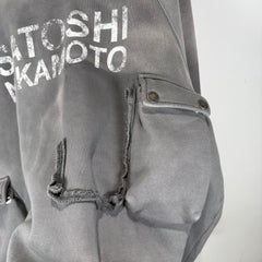 Satoshi Nakamoto Multi Cargo Pocket Faded Distressed Graphic Hoodie Size L