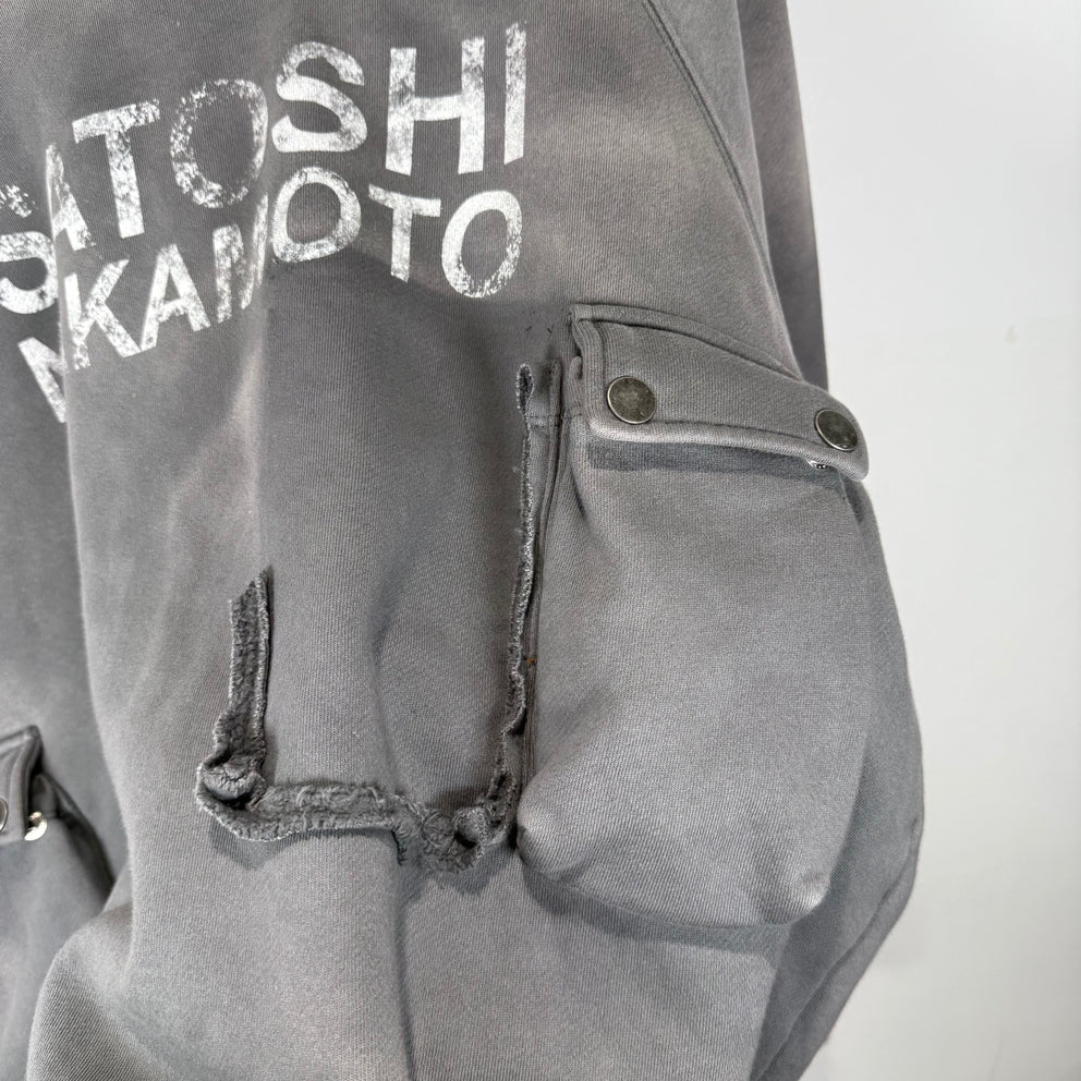 Satoshi Nakamoto Multi Cargo Pocket Faded Distressed Graphic Hoodie Size L